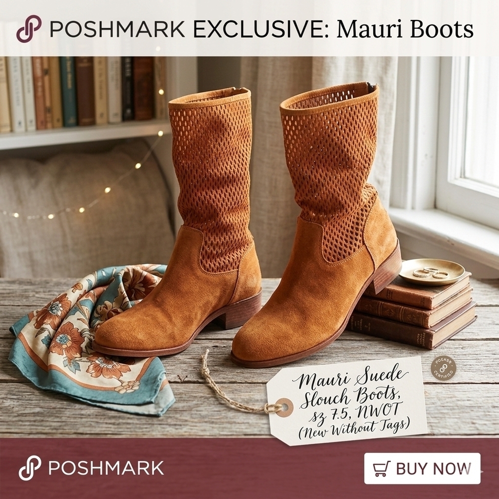 Sundance | Womens Magnolia Boots Sa-Ni Insoles Suede Laser-Cut Perforated Slouch